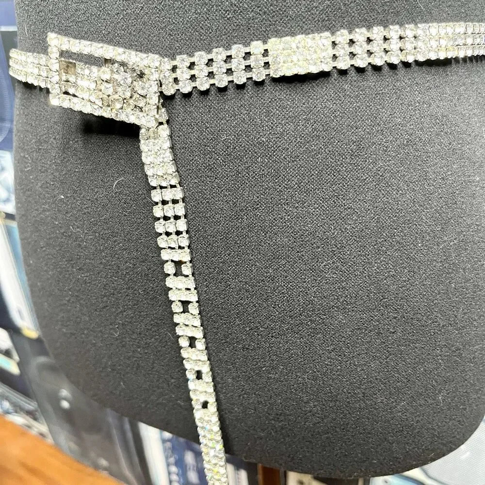 Clear Rhinestone Crystal Mesh Bling Belt Retro Vintage Look